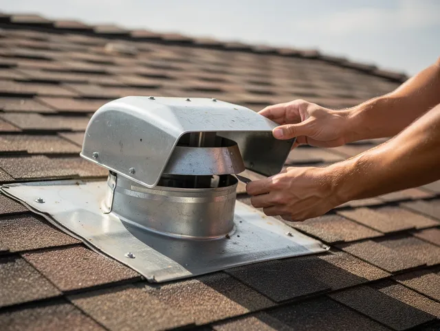 Waxhaw Dryer Vent Cleaning certified technician safely cleaning a roof-mounted dryer vent in Waxhaw
