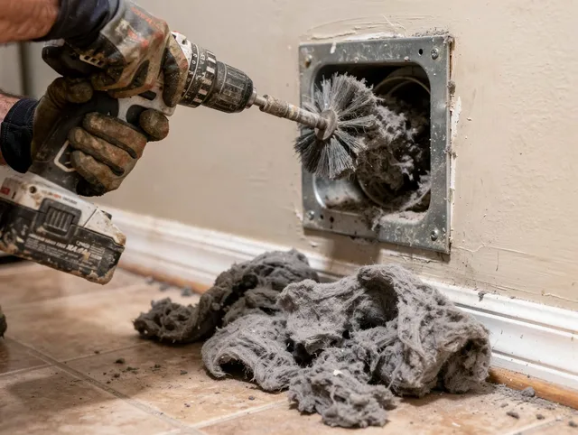 Certified Waxhaw Dryer Vent Cleaning technician performing dryer vent cleaning in Waxhaw