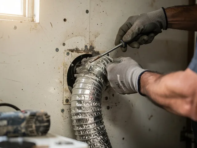 Waxhaw Dryer Vent Cleaning technician performing precise dryer vent hose installation in Waxhaw